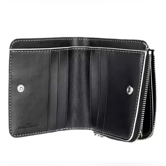 New Marc Jacobs Marc Jacobs Compact Bifold Wallet Pebble Leather Cotton / Black - Picture 4 of 5